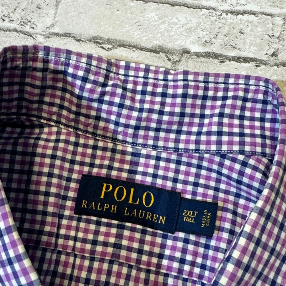 Polo Ralph Lauren men 2XLT Tall purple blue check gingham button up casual shirt